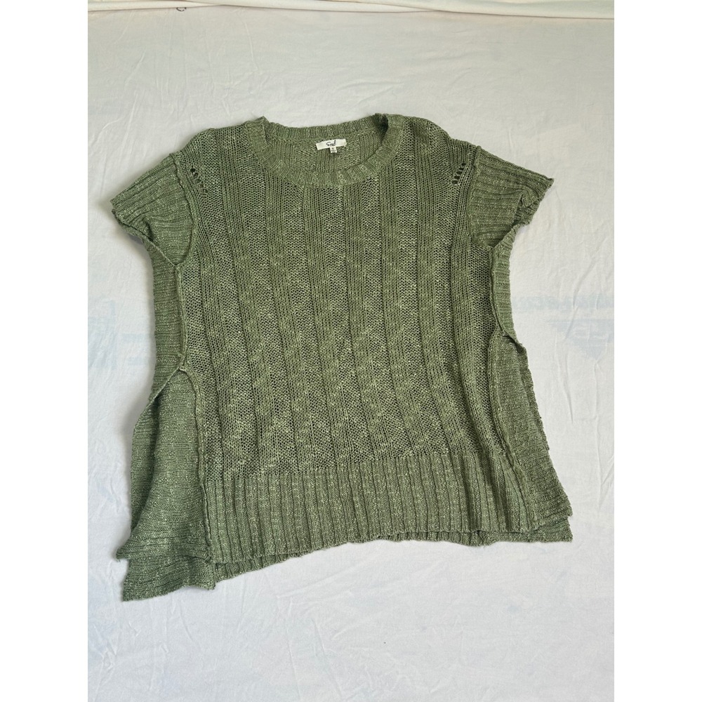 Easel Los Angeles Sage Green Short Sleeve Knit Sweater Pointelle Boho Woman's Sm